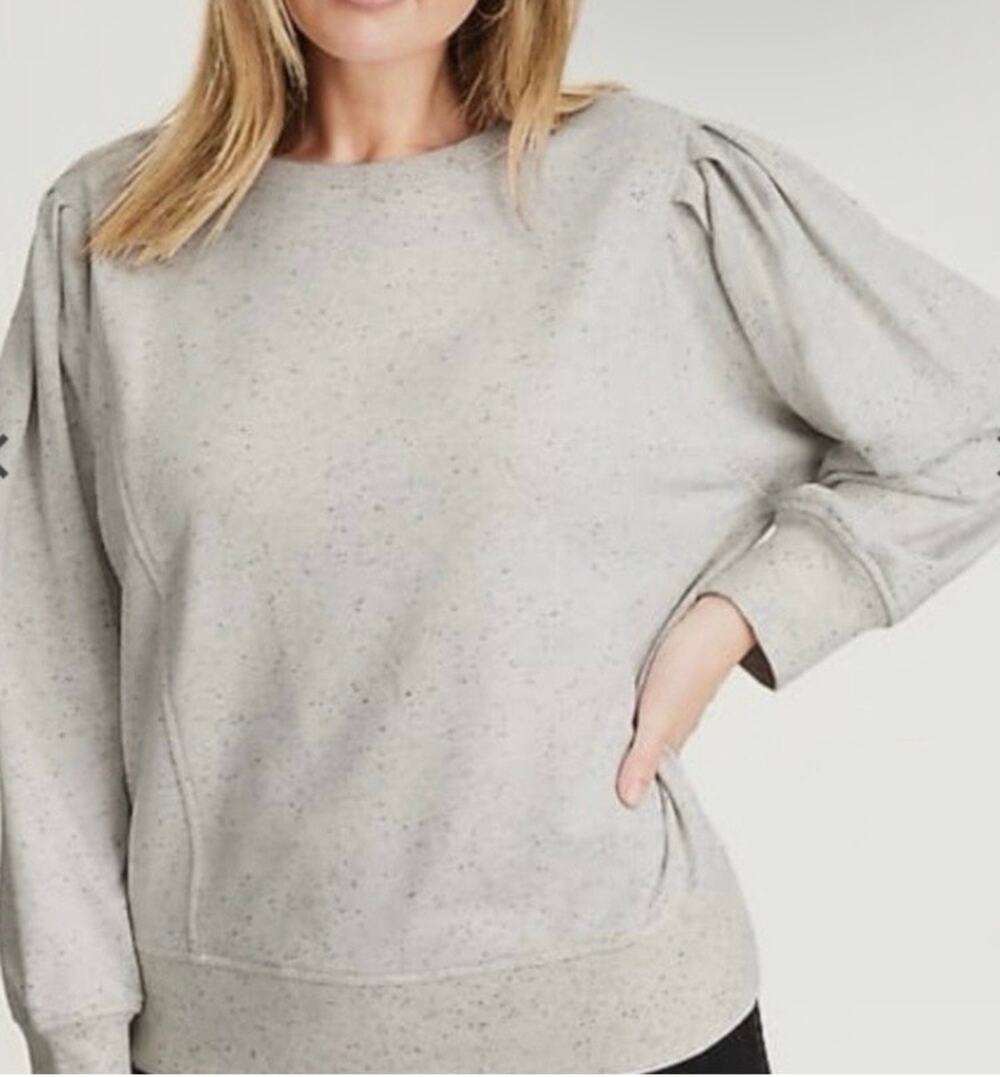 J.Jill Sz L Tall Elevated Sweatshirt in Oatmeal Speckled Puff Sleeve Loungewear